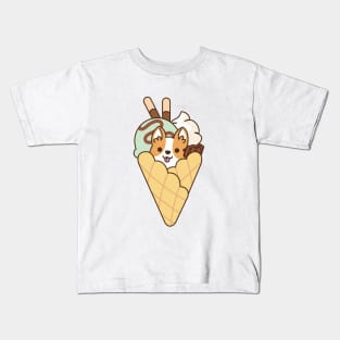 Cute Corgi in the Waffle with Mint Ice Cream & Chocolate Stick Kids T-Shirt